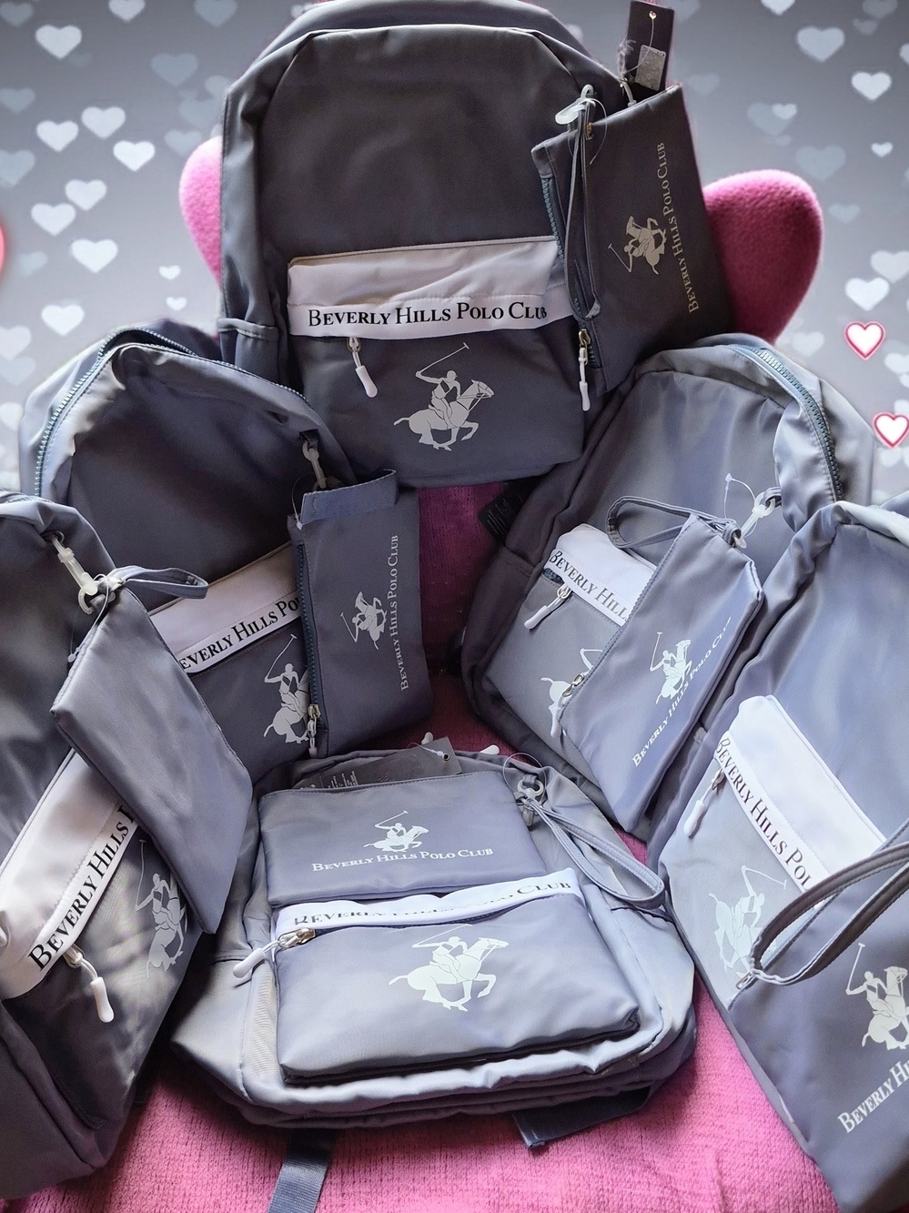 Lot Of 6 Beverly Hills Polo Club Gray  Backpack with Logo Accents